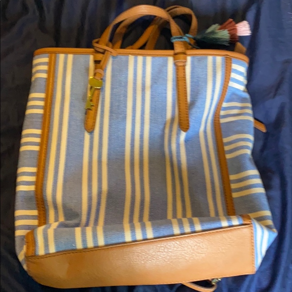 Large blue and tan Fossil bag
